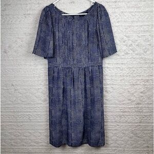 BANANA REPUBLIC Silk Midi Dress Size 10 Tall Career Wear Blue White Check